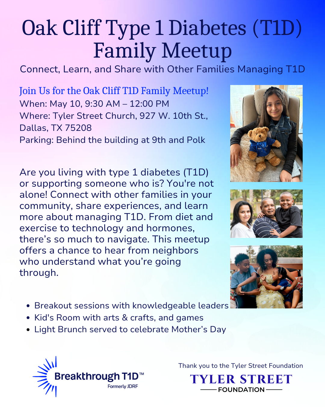 Oak Cliff Type 1 Diabetes (T1D) Family Meetup/ Encuentro de Familias que Manejan la Diabetes Tipo 1 en Oak Cliff