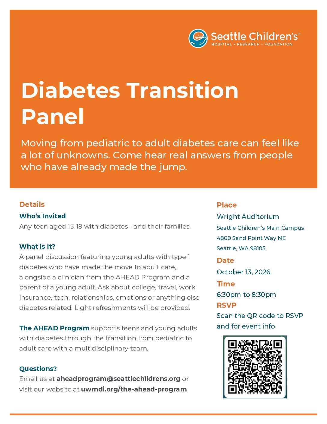 Diabetes Transition Panel – October 13 at Seattle Children’s