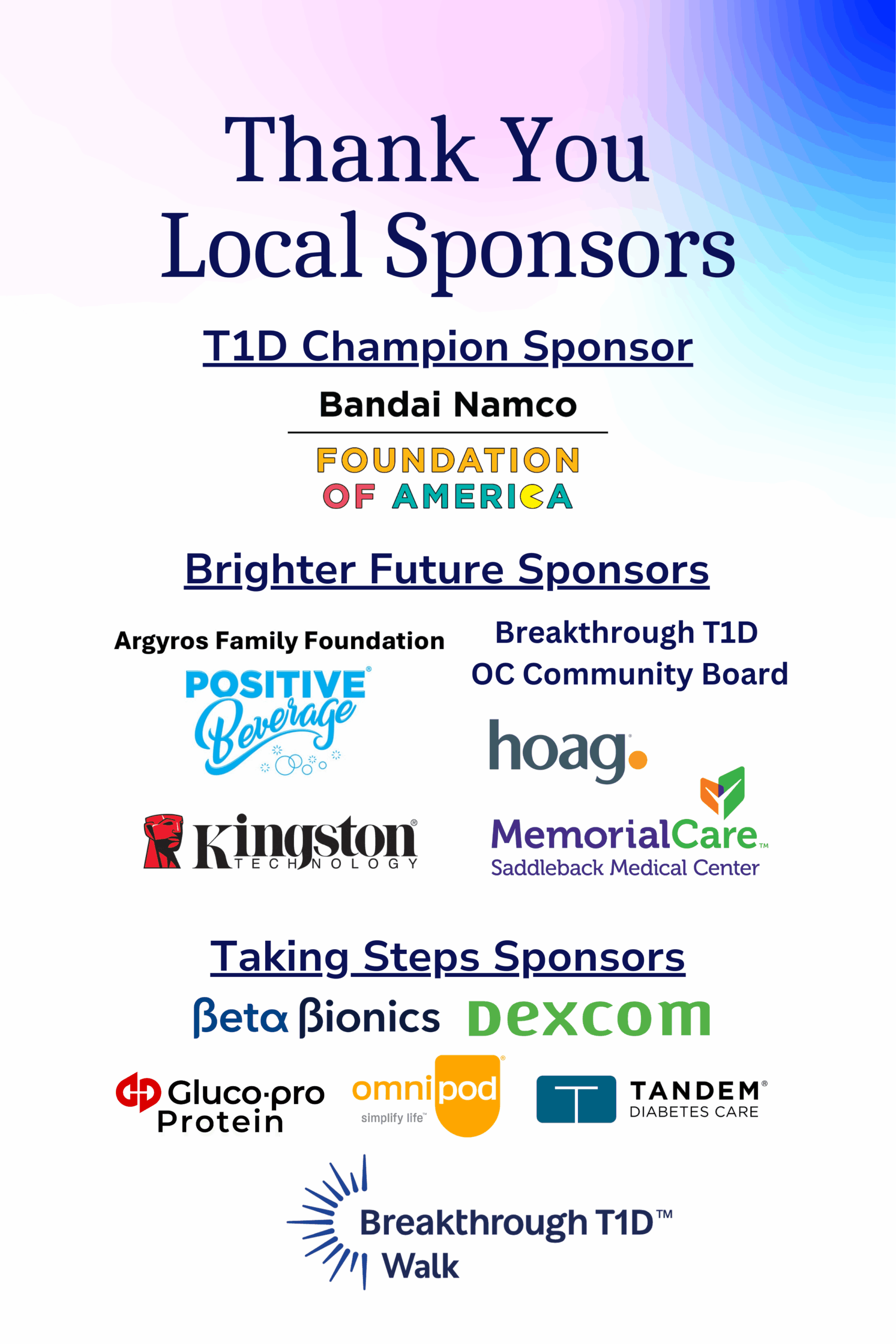 Breakthrough T1D One Walk Sponsors