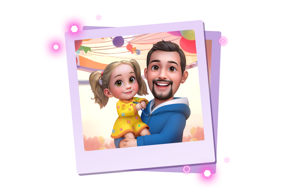 Cartoon image of Sam Glassenberg and his daughter, J