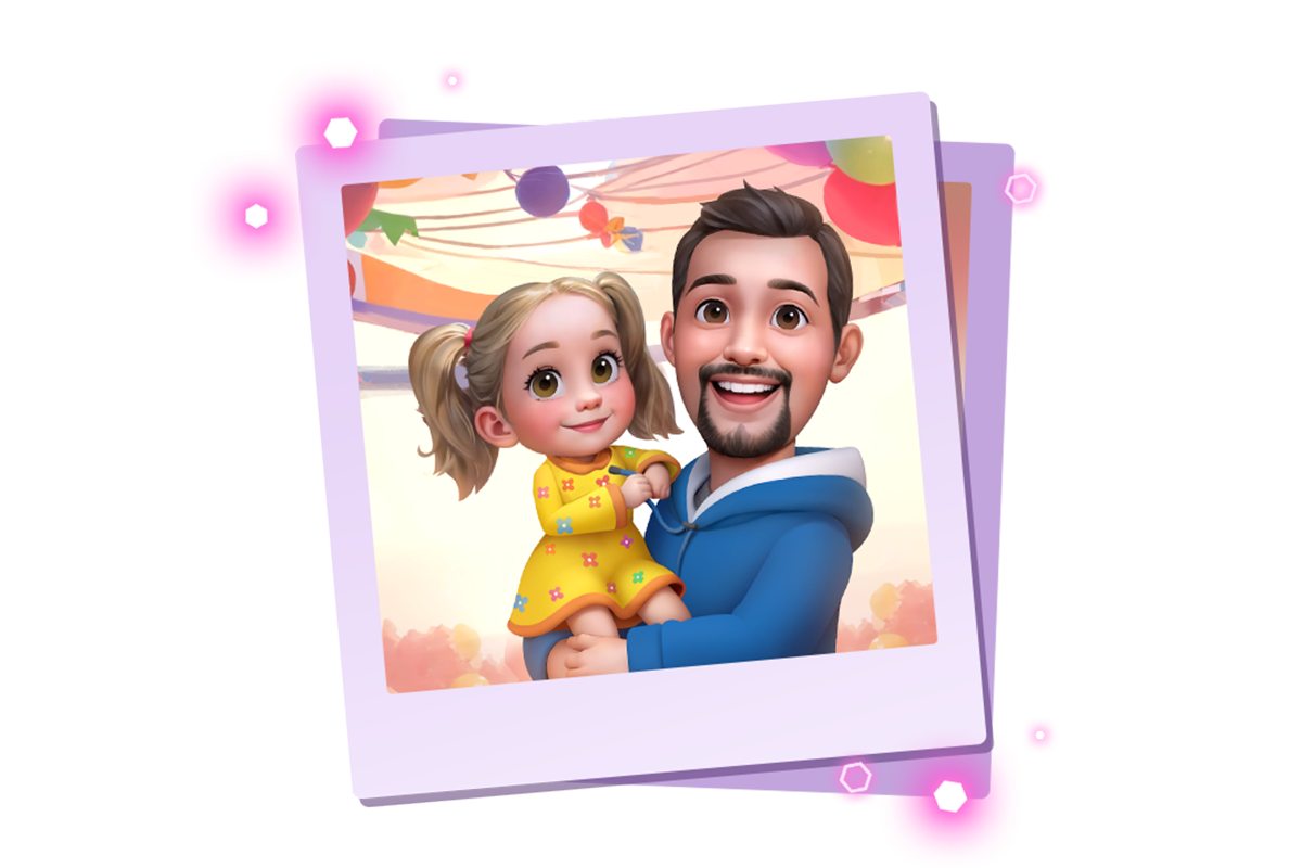 Cartoon image of Sam Glassenberg and his daughter, J