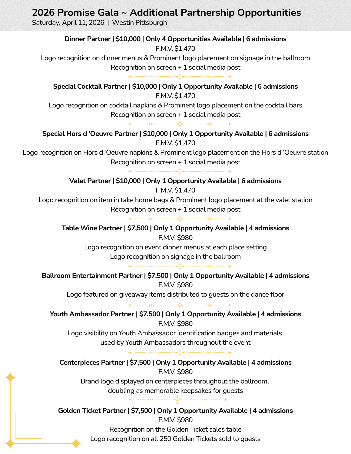 2026 Pittsburgh Gala Sponsorship Details