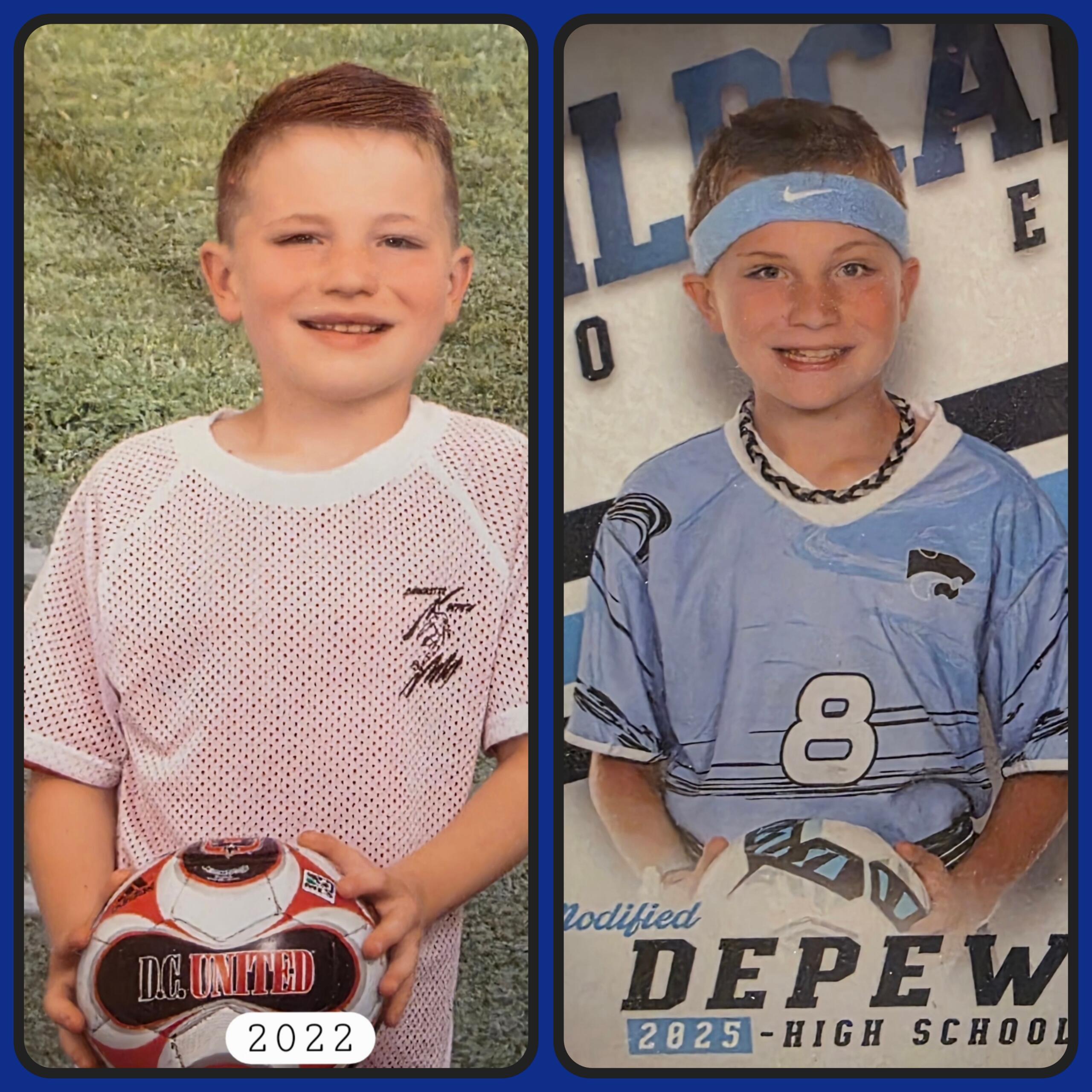 Colton in his soccer uniforms