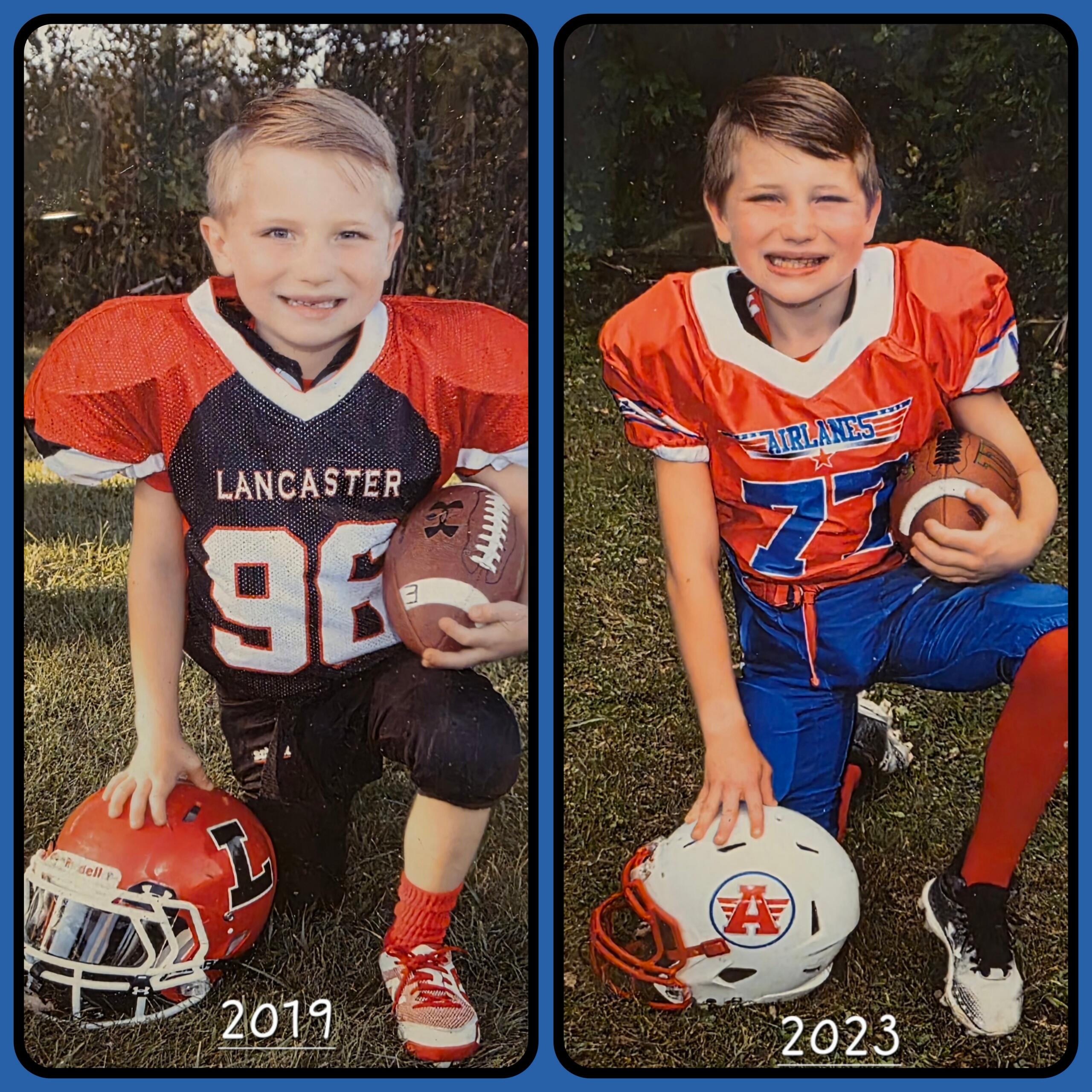 Colton in his football uniforms