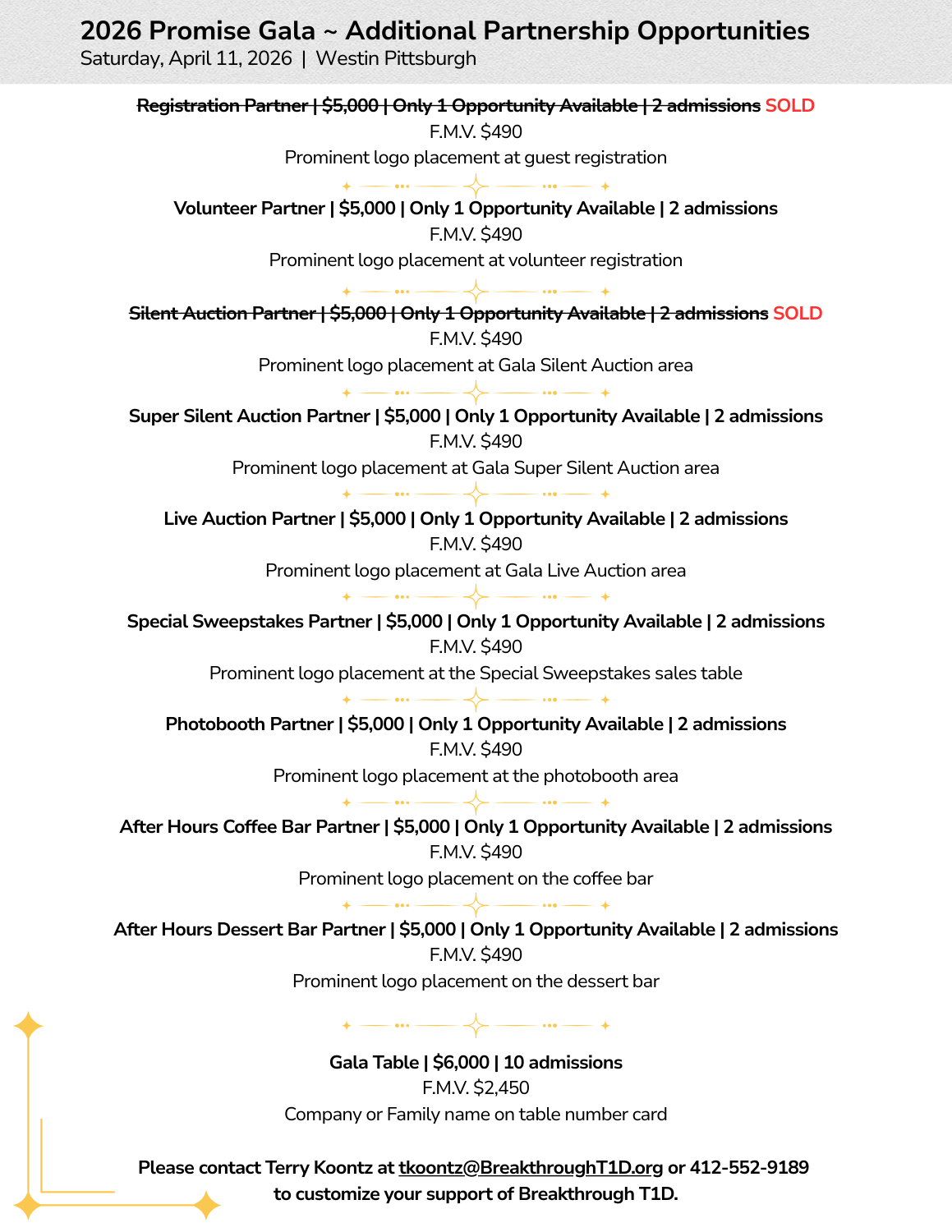 2026 Pittsburgh Gala Sponsorship Details