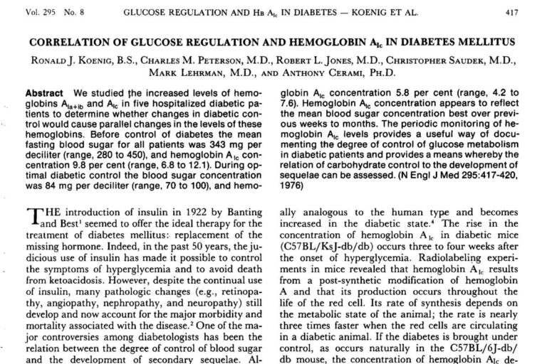 HbA1c in Glucose Regulation in 1976