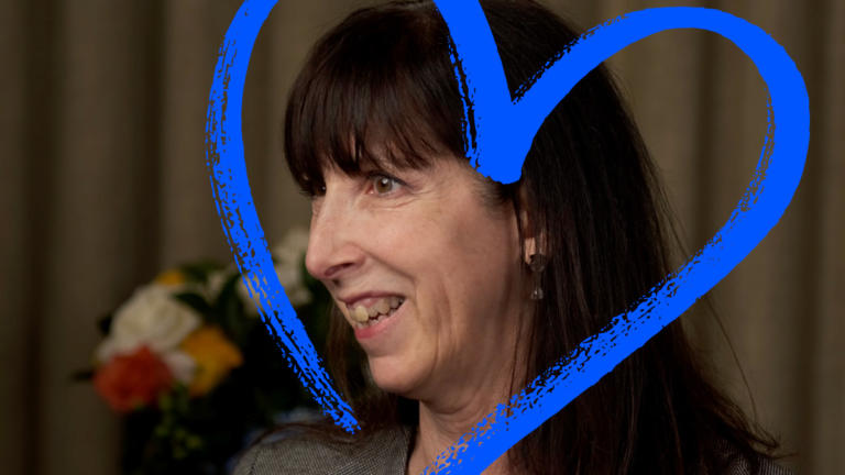 Jill Weissberg-Benchell with a heart around her face