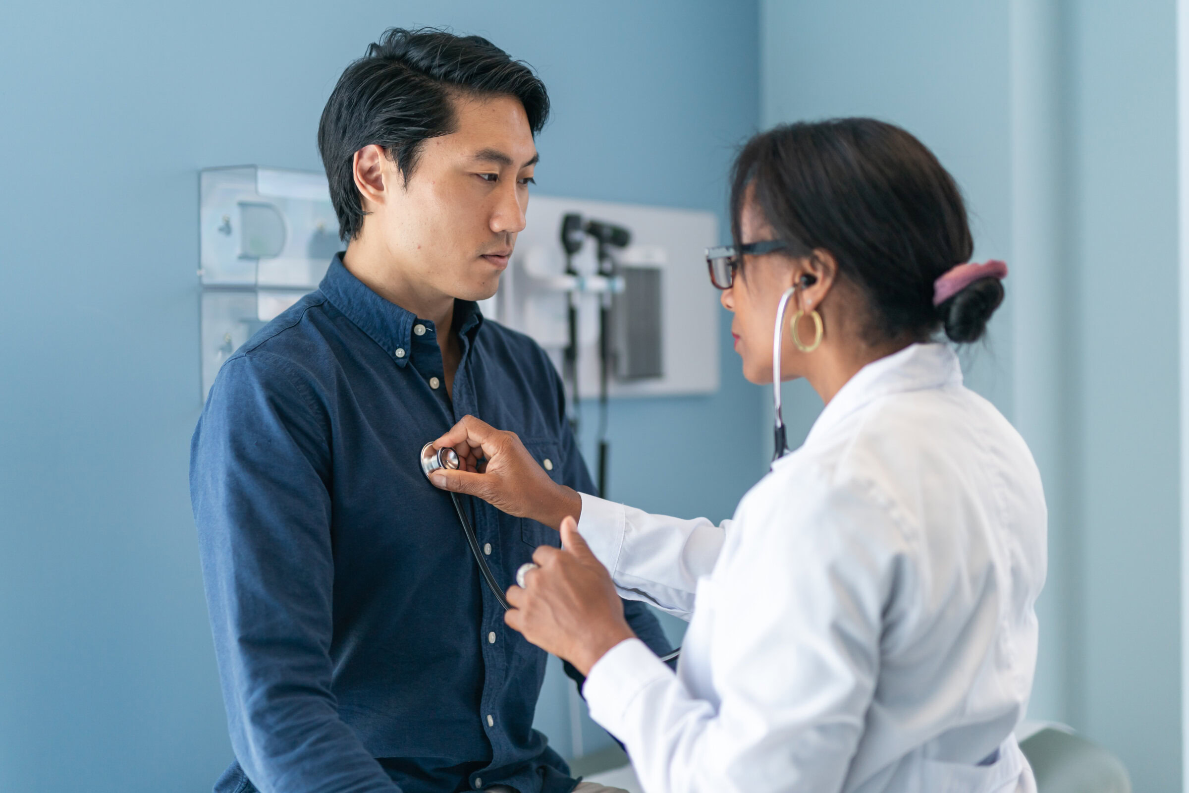 Young adult male at a cardiologist appointment