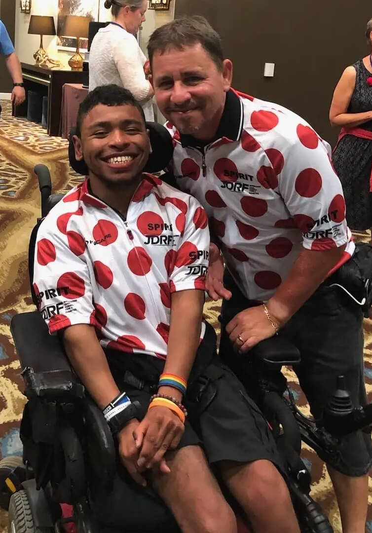 Breakthrough T1D Riders Felix Navarro and Felix Navarro Jr. wearing their Spirit jerseys
