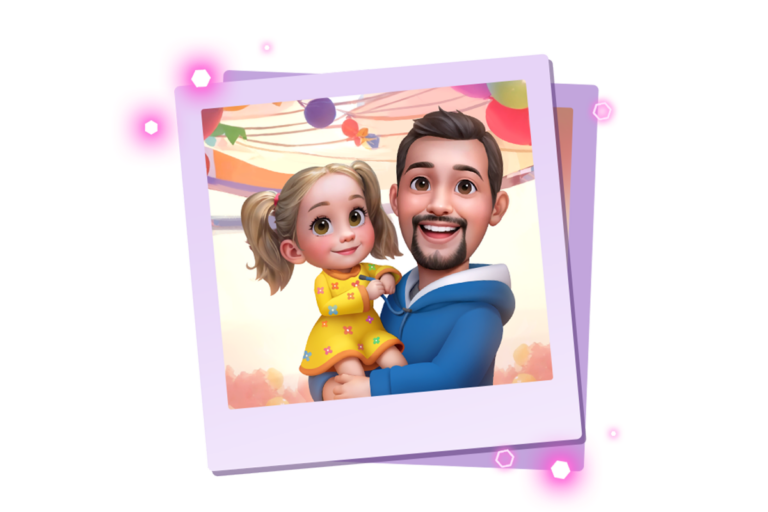 Cartoon image of Sam Glassenberg and his daughter, J