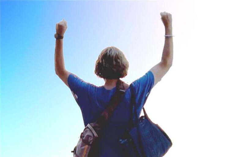 Tzield recipient Chris Dunn celebrates her last day of treatment