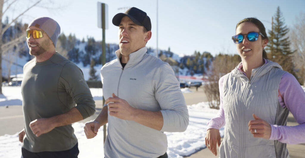 Actor Luke Macfarlane, his partner Hig Roberts, and Hig's sister Cassady Roberts training for the 2026 TCS London Marathon