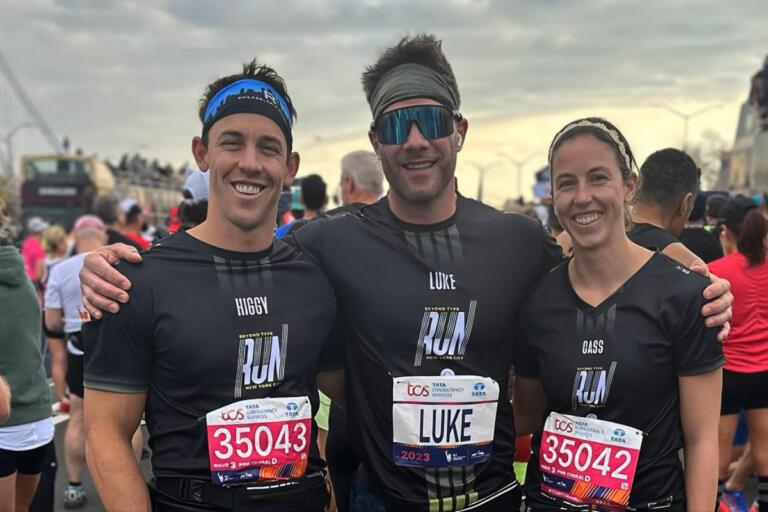 Hig Roberts, his partner Luke Macfarlane, and Cassady Roberts at a marathon to raise funds for type 1 diabetes research