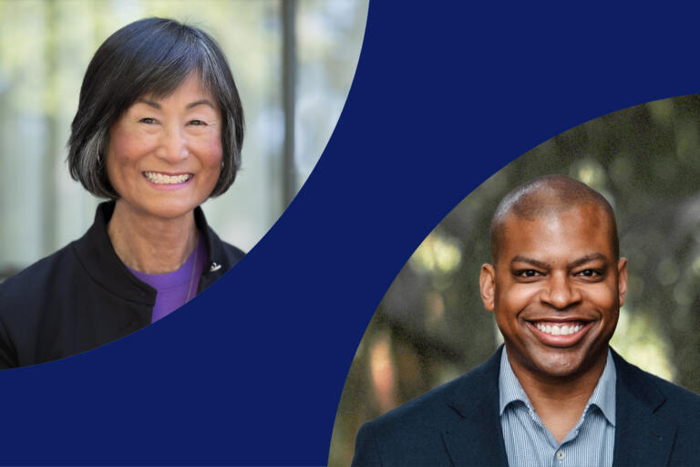 Photos of Karen Shishino Jordan and Carlton McMillan